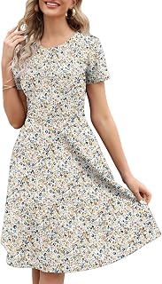 Graduation Dresses for Women Elegant Vintage Summer Casual 2026 Floral Print Work Party A Line Swing Dresses with Pockets DJ262