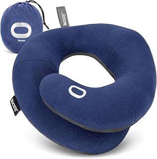 BCOZZY Travel Neck Pillow for Airplane, Head & Chin Support, Large Navy | Rest comfortably on flights and road trips. Arrive refreshed. Soft, adjustable, washable and lightweight, with a carry bag.