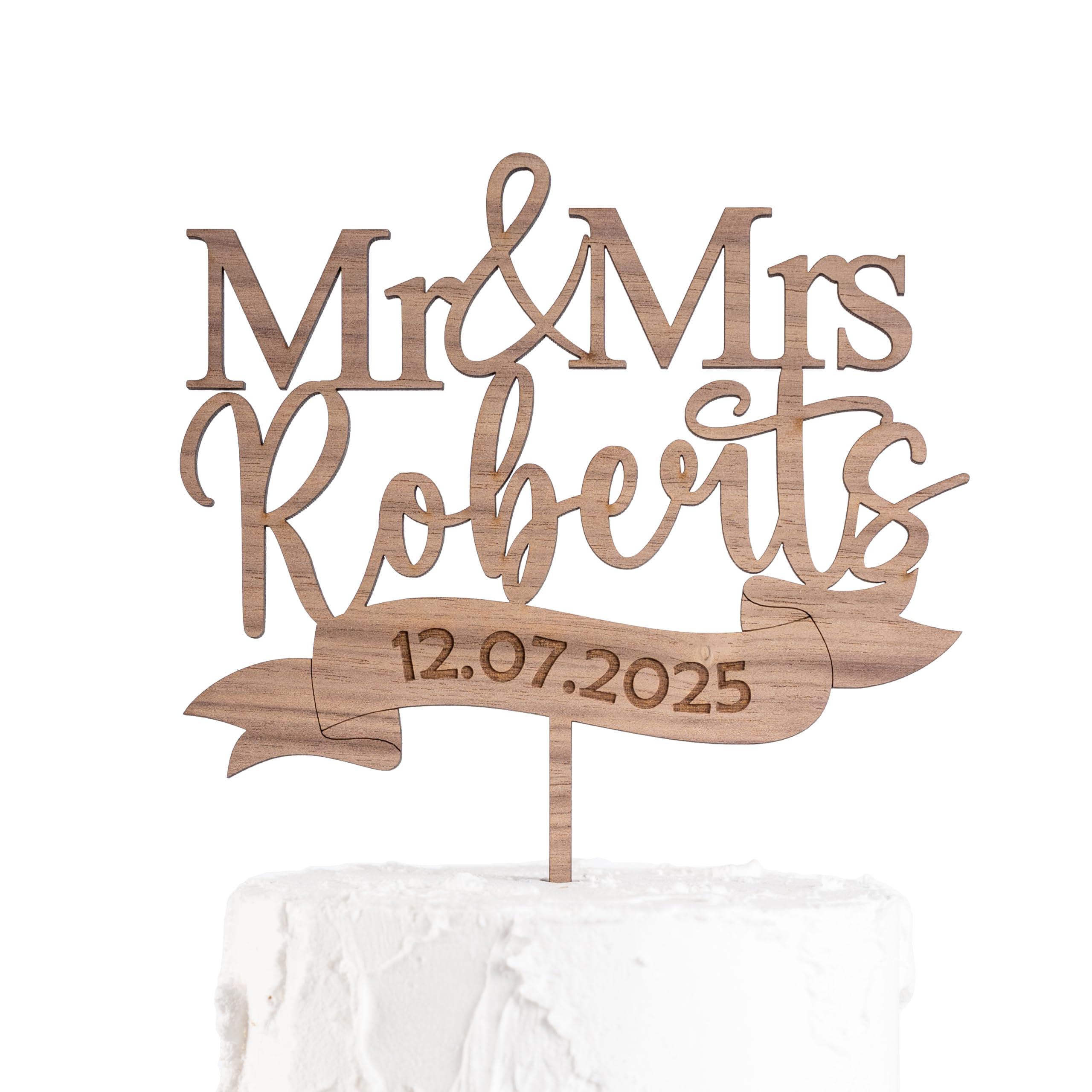 Personalised Wedding Cake Topper, Wooden Cake Topper for Anniversary, Mr and Mrs