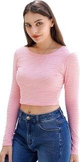 Womens Long Sleeve Crop Tops Basic Teen Girl Clothes Casual Cute Yoga Shirts Layering Slim Fitted Workout T-Shirt