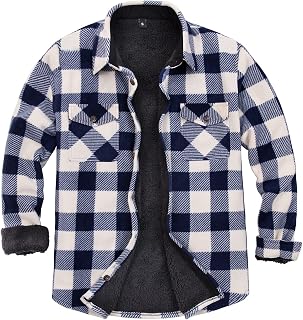 ZENTHACE Men's Warm Sherpa Lined Fleece Plaid Flannel Shirt Jacket(All Sherpa Fleece Lined)