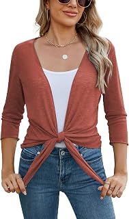Famulily Transparent Cardigan Shrug for Women 3/4 Sleeve Tie Front Summer Lightweight Covers Ups