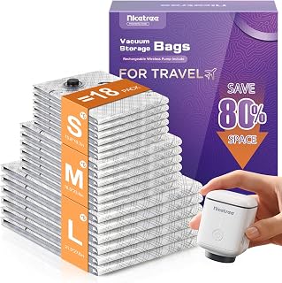 Innsky 18-Pack Vacuum Storage Bags with Rechargeable Pump, 3 Sizes