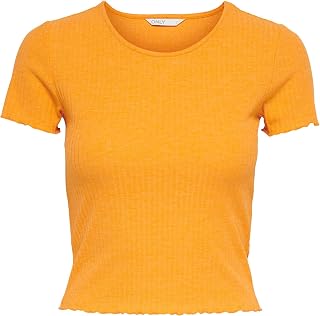 Only ONLEMMA - Ribbed Knit Crop Top with Short Sleeve and Neck