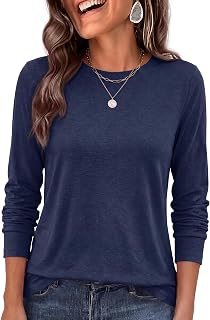 PRETTYGARDEN Magliette a maniche lunghe Camicie per abbigliamento da donna Moda autunno 2026 T-shirt in cotone di base Camicette casual Top invernali
