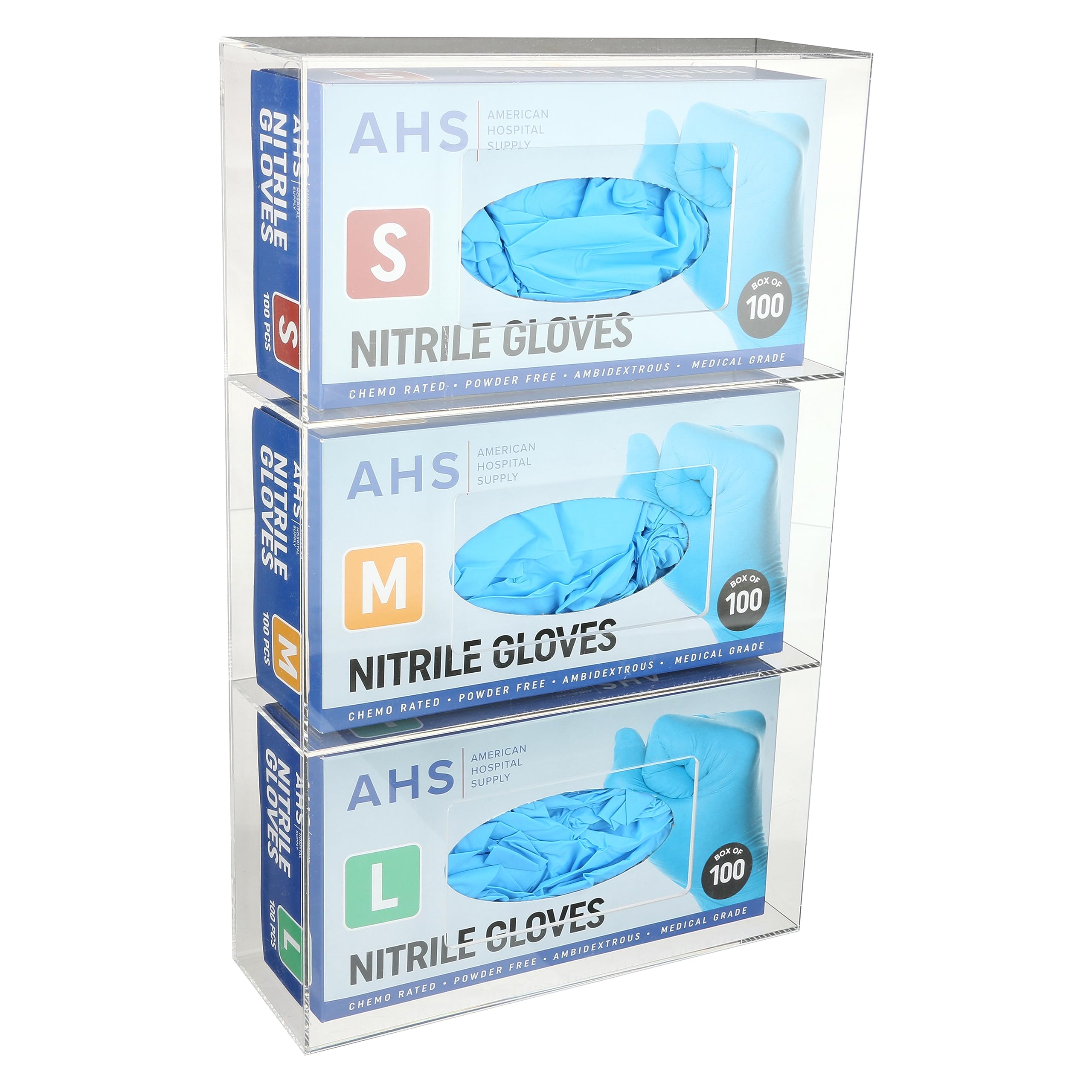 AHS Glove Dispenser Triple Glove Box Holder Wall Mount | Acrylic Plastic Glove H
