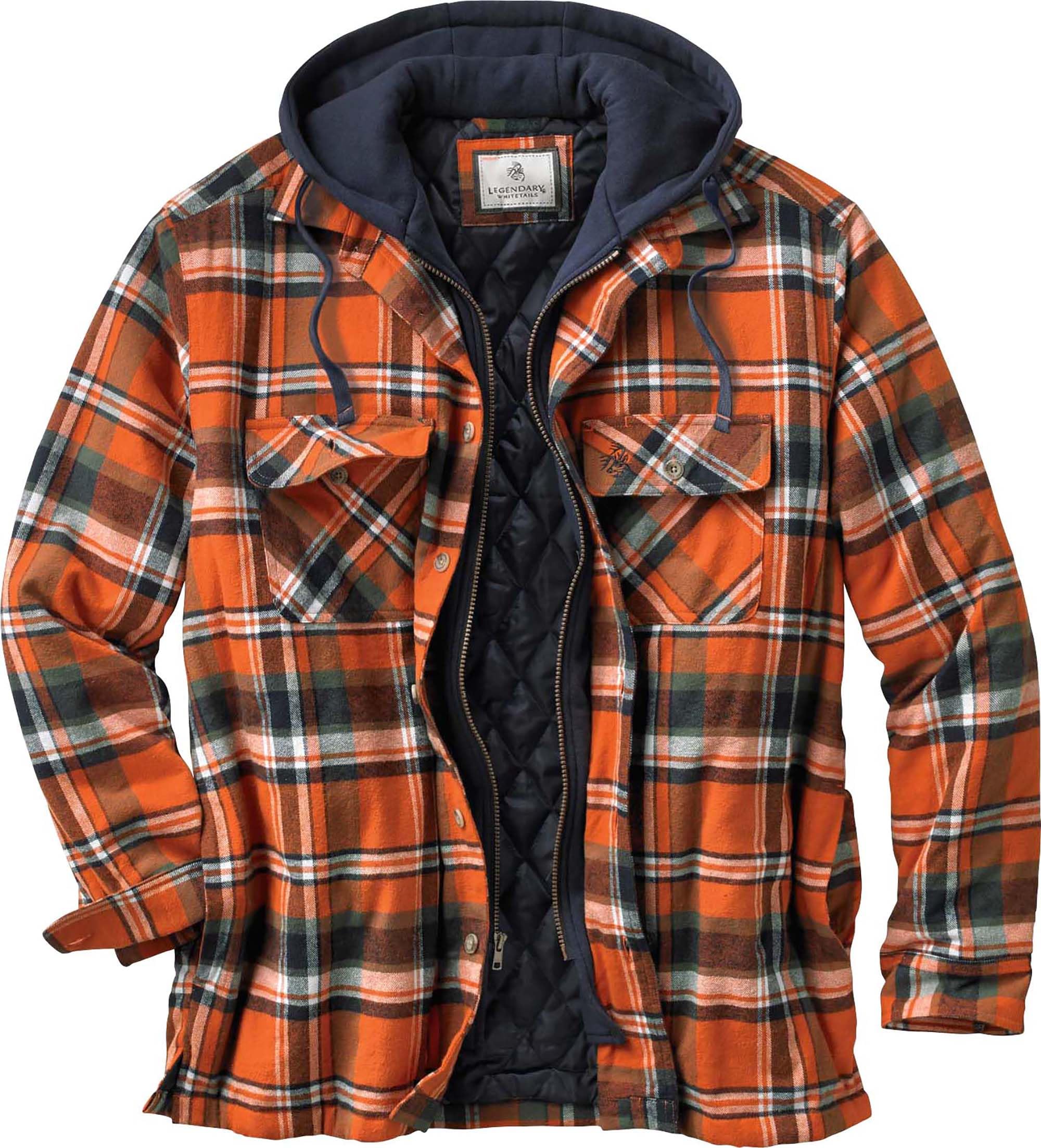 Legendary Whitetails Men's Polyfill Quilted Flannel Shirt Jacket with Hood
