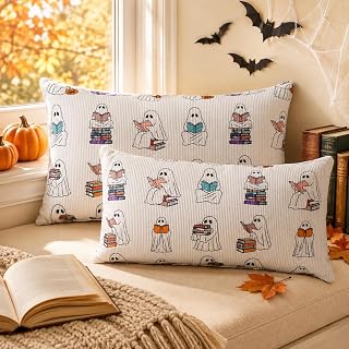 2 Pcs 12x20 Inch Halloween Reading Ghost Pillow Cover Halloween Home Decor