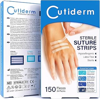 Cutiderm Sterile Skin Wound Closure Suture Strips, 4 Sizes - 150 Strips