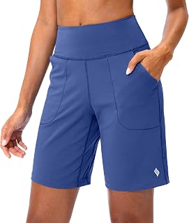 SANTINY Bermuda Shorts for Women with Pockets Athletic Workout Shorts