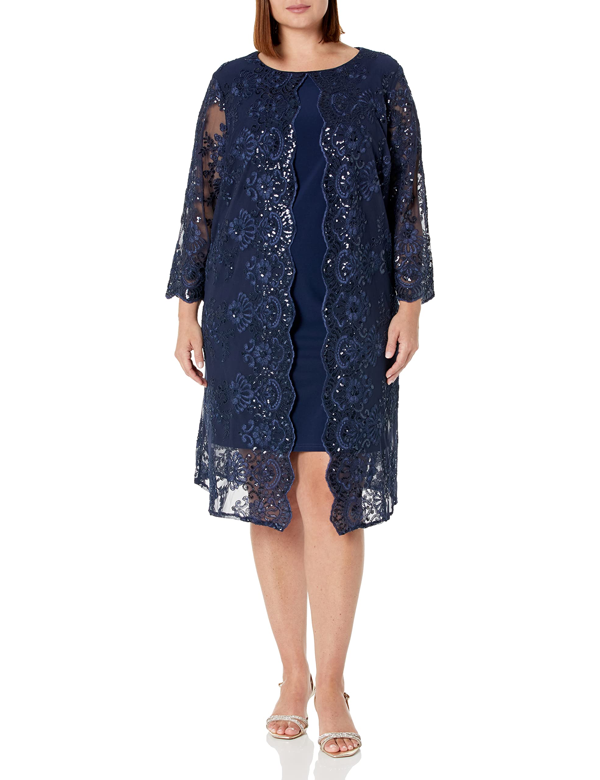 Alex Evenings Abito Midi Oversize con Scollo A U E Giacca Vestito per Occasioni 