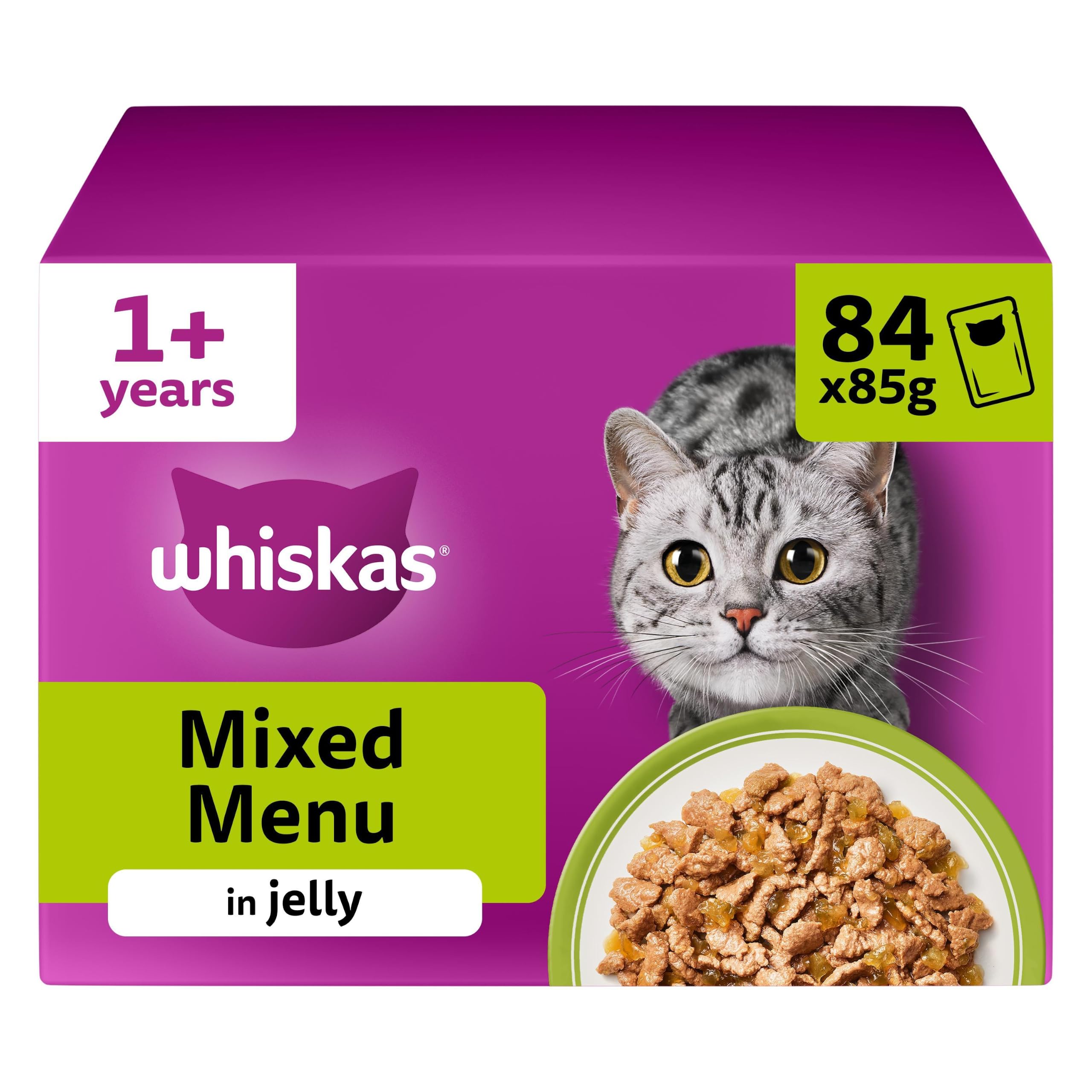 whiskas 1 plus Adult Mixed Selection in Jelly 84 Pouches, Adult Wet Cat Food, Me
