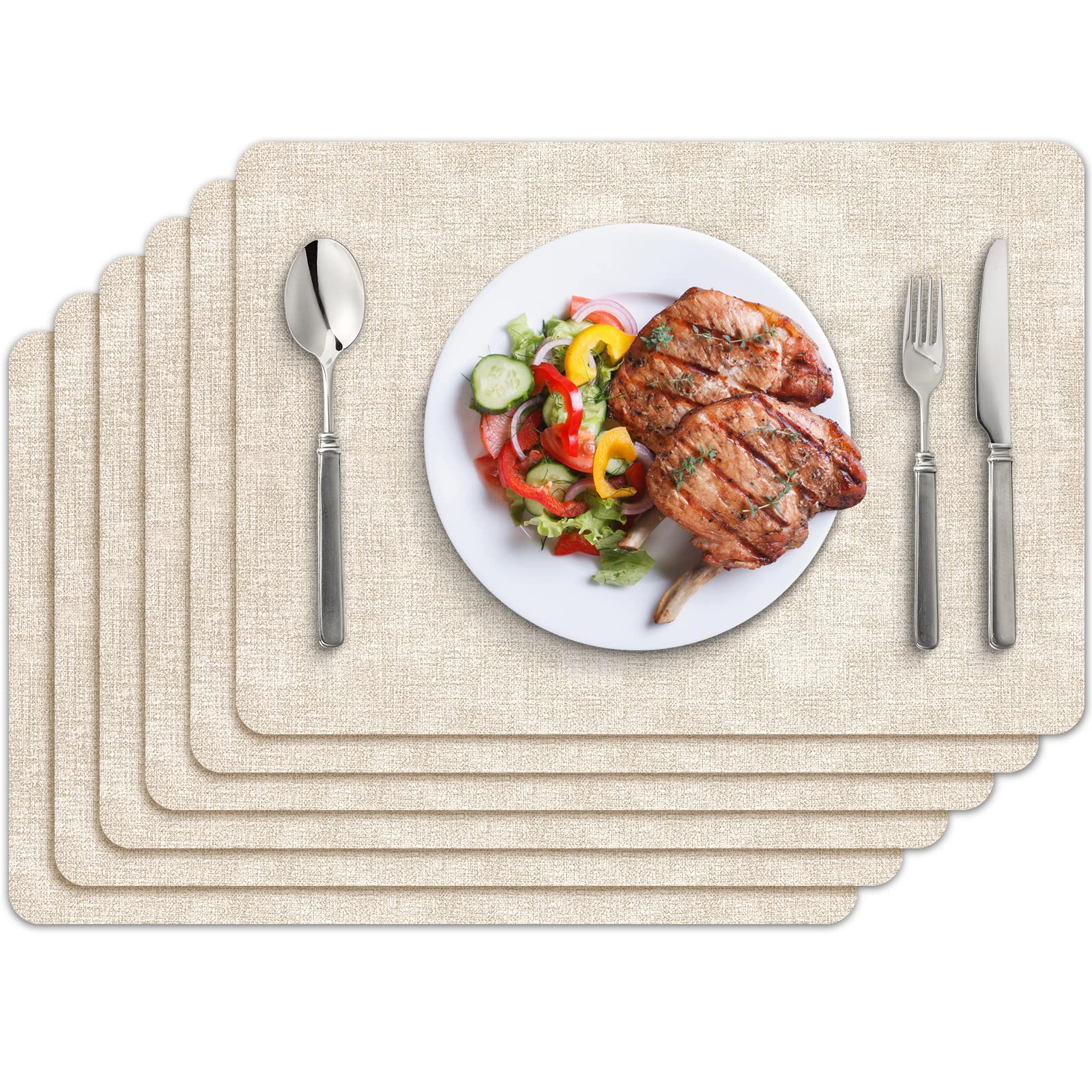 BIPASION Placemats, Faux Leather Heat Resistant Placemats for Dining Table Set o