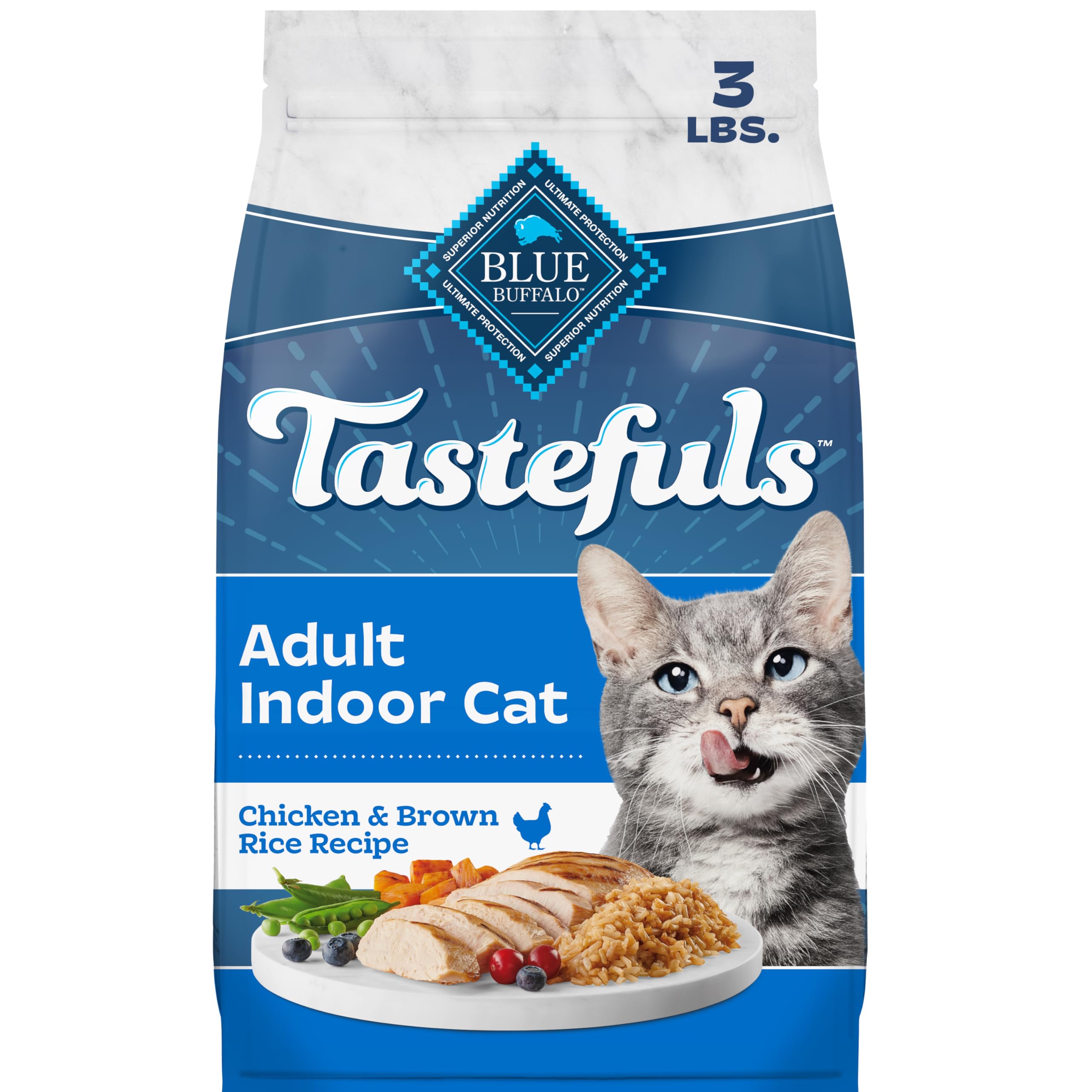 Blue Buffalo Tastefuls Chicken Adult Indoor Dry Cat Food, 3 lb | Chicken & Brown