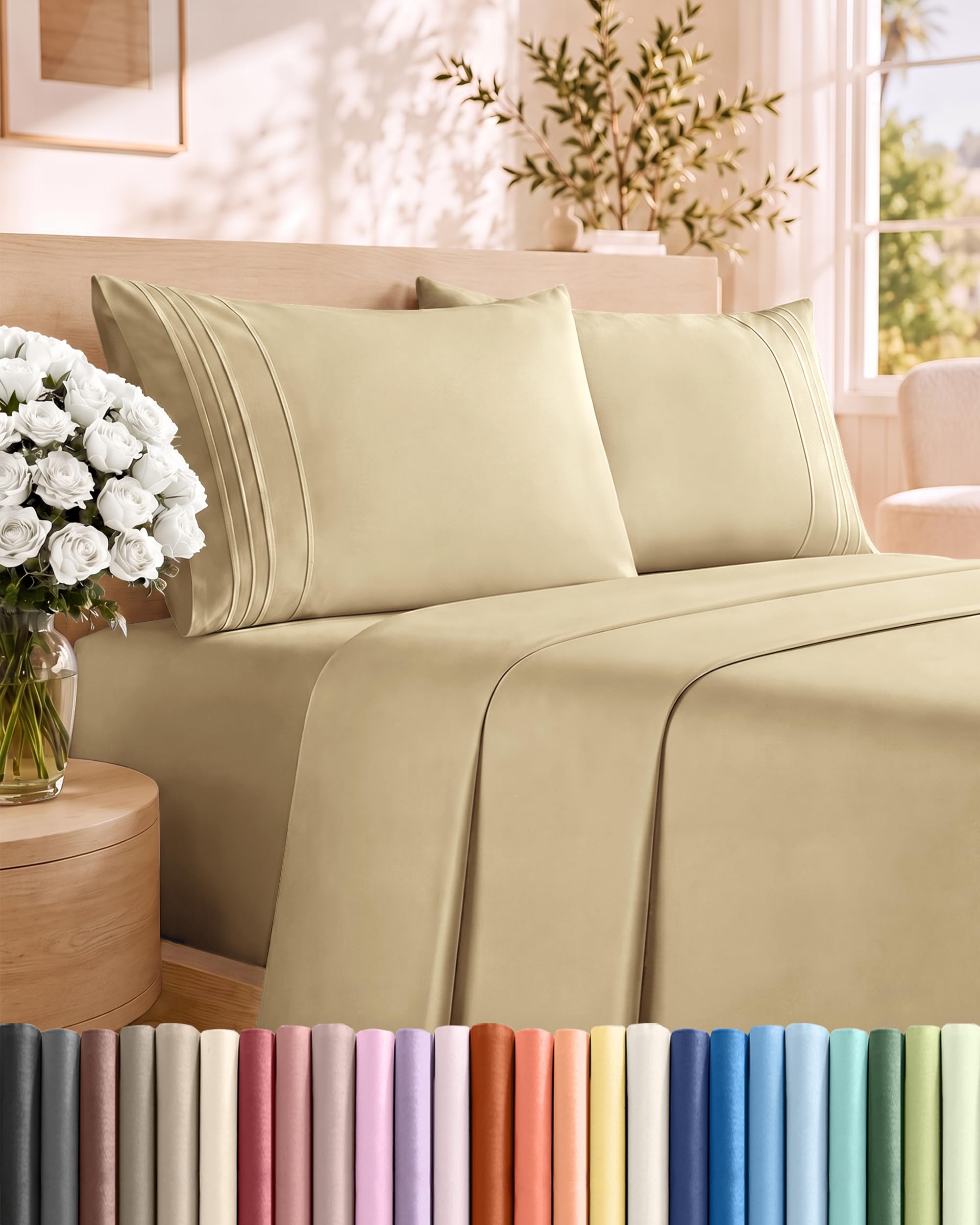 Luxury Hotel Quality Sheet Set Double Extra Long - Super Soft - Deep Pockets - B