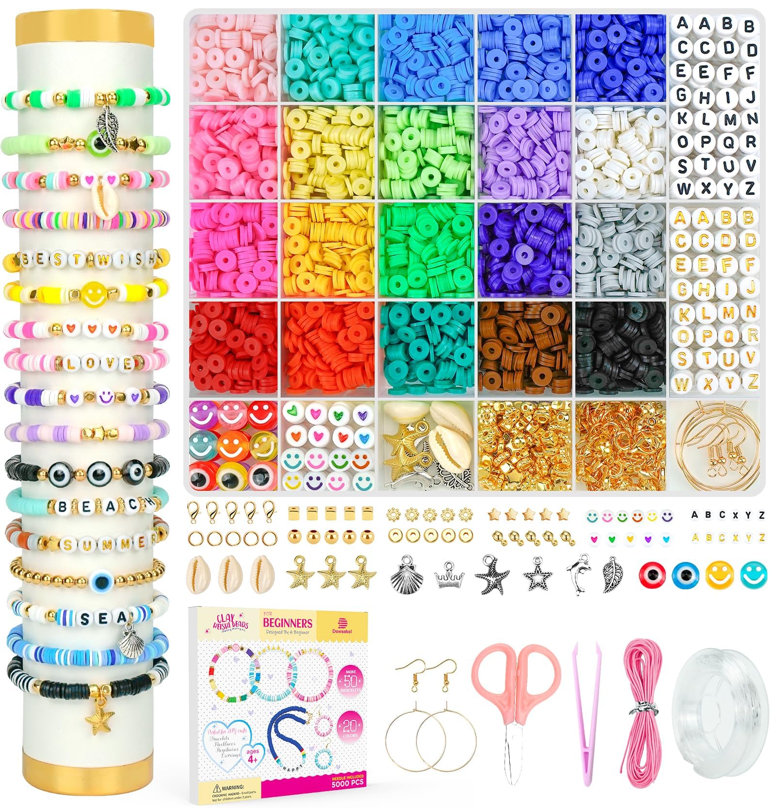 Dowsabel Bracelet Making Kit DIY Crafts Gifts Toys for Kids | 5000 Pcs Preppy Cl