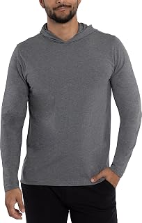 X Ray Men's Long Sleeve Hooded T-Shirt 95% Cotton Stretch Slim Fit Basic Shirt for Men