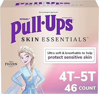 Pull-Ups Girls Skin Essentials Training Pants, 4T-5T, 46 Ct | Hypoallergenic, Dermatologist Tested, Disposable, Soft & Breathable, Fragrance Free, No Harsh Ingredients, Gentle on Skin
