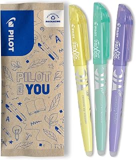 PILOT - Pack of 3 Frixion Light Soft - Erasable highlighters in pastel colours - 1 Yellow, 1 Green, 1 Purple - Chisel tip for fine or wider lines