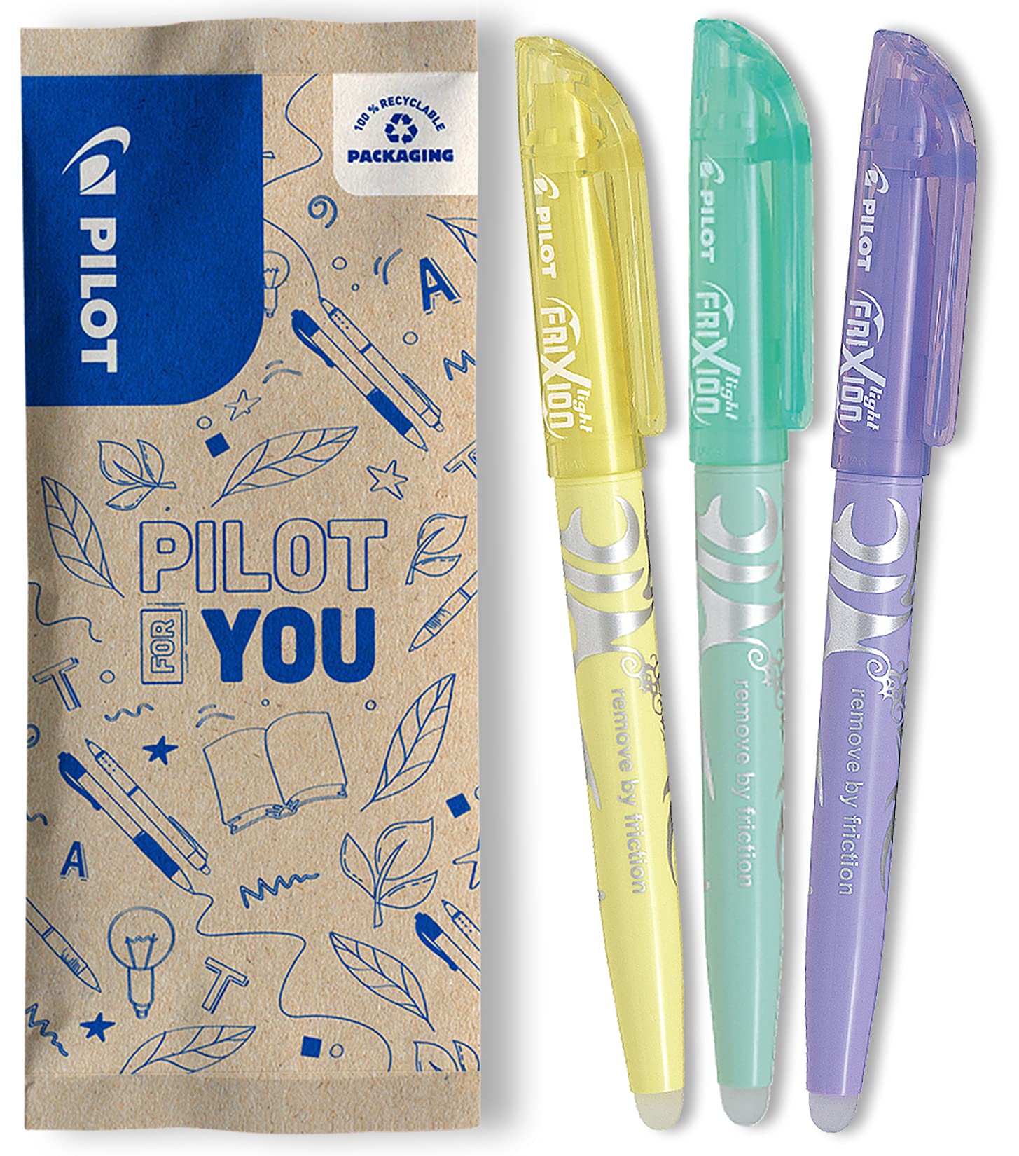 PILOT - Pack of 3 Frixion Light Soft - Erasable highlighters in pastel colours -