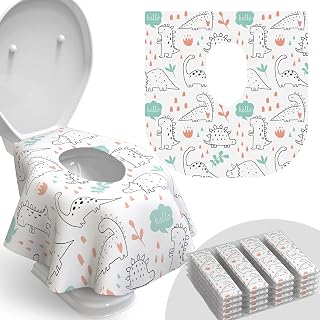 Relyo Disposable Toilet Seat Cover for Travel – 20 Pack with Covers Wrapped in Sets of 2, Non-Flushable Liners, Fits Most Seats – Kids, Toddlers, Adults (Dinosaurs, 20)