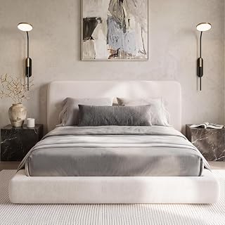 Queen Size Cloud Bed Frame, Upholstered Bed Frame Queen, White Platform Bed