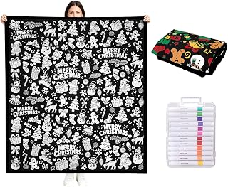Sinbana DIY Coloring Blanket with 24 Markers (Christmas Style) | 150x127cm/59x50in DIY Coloring Blanket Christmas Design Coloring Blanket for Kids & Adults Creative Family Activity Gift
