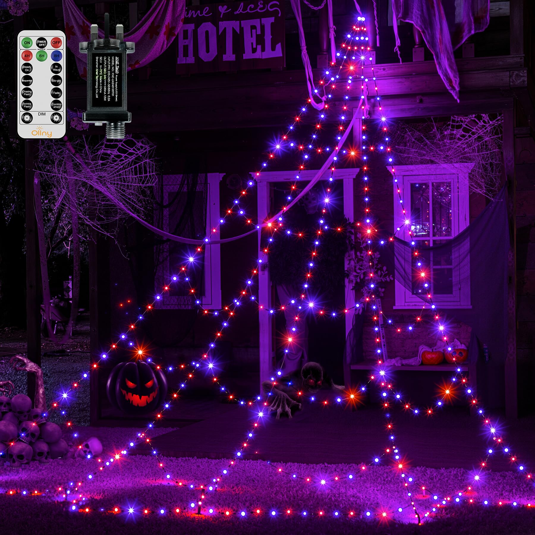 Ollny 5m 454 LEDs Halloween Decor Spider Web Shape Orange and Purple Lights | Ou