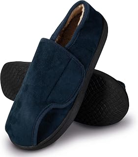 SHD Slippers for Men and Women, Non-Slip Slippers, Warm and Comfortable, Velcro Slippers with Easy Entry, Memory Foam, Unisex Blue