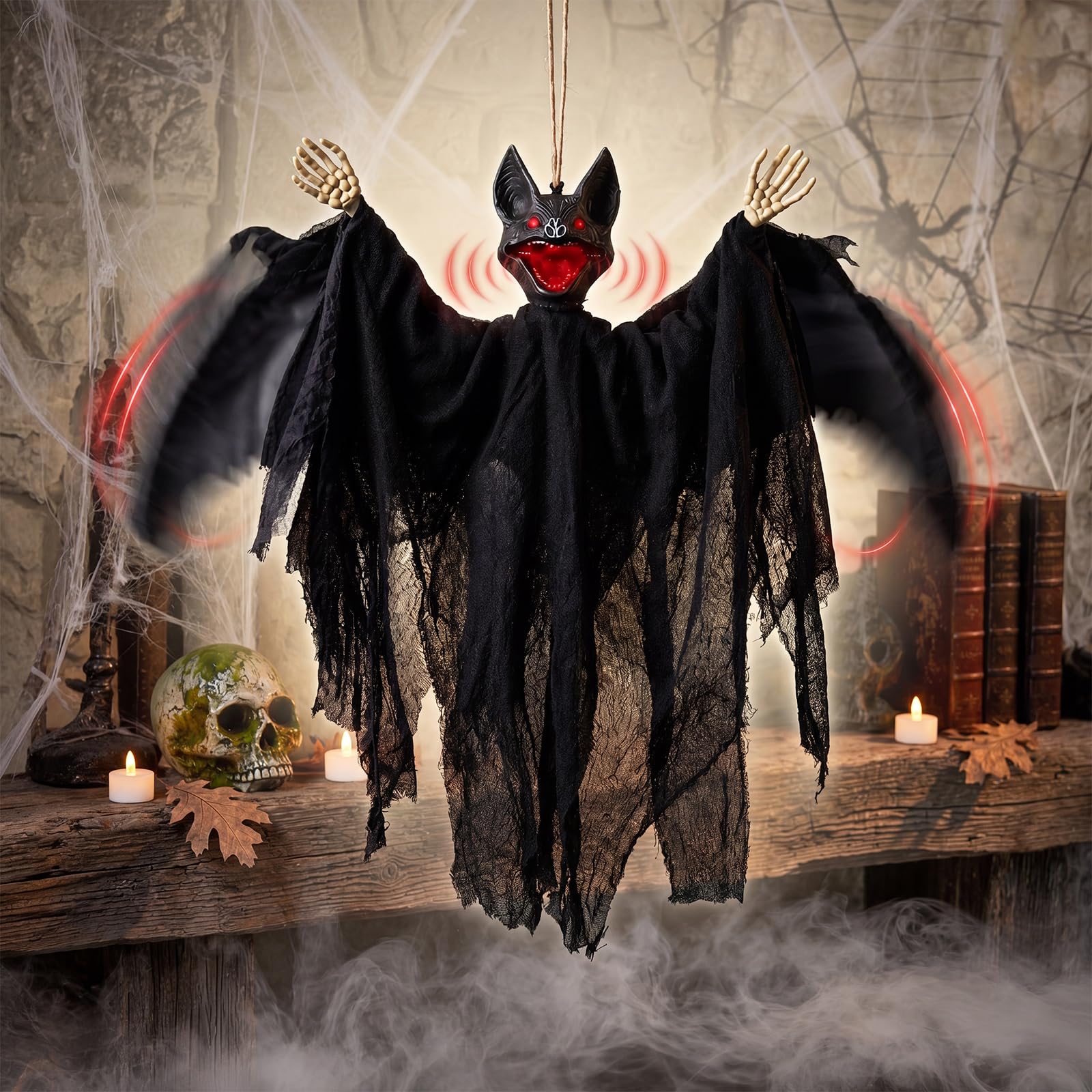 Rtteri Animated Hanging Halloween Flying Bats Decor, Flapping Wing | Battery Ope