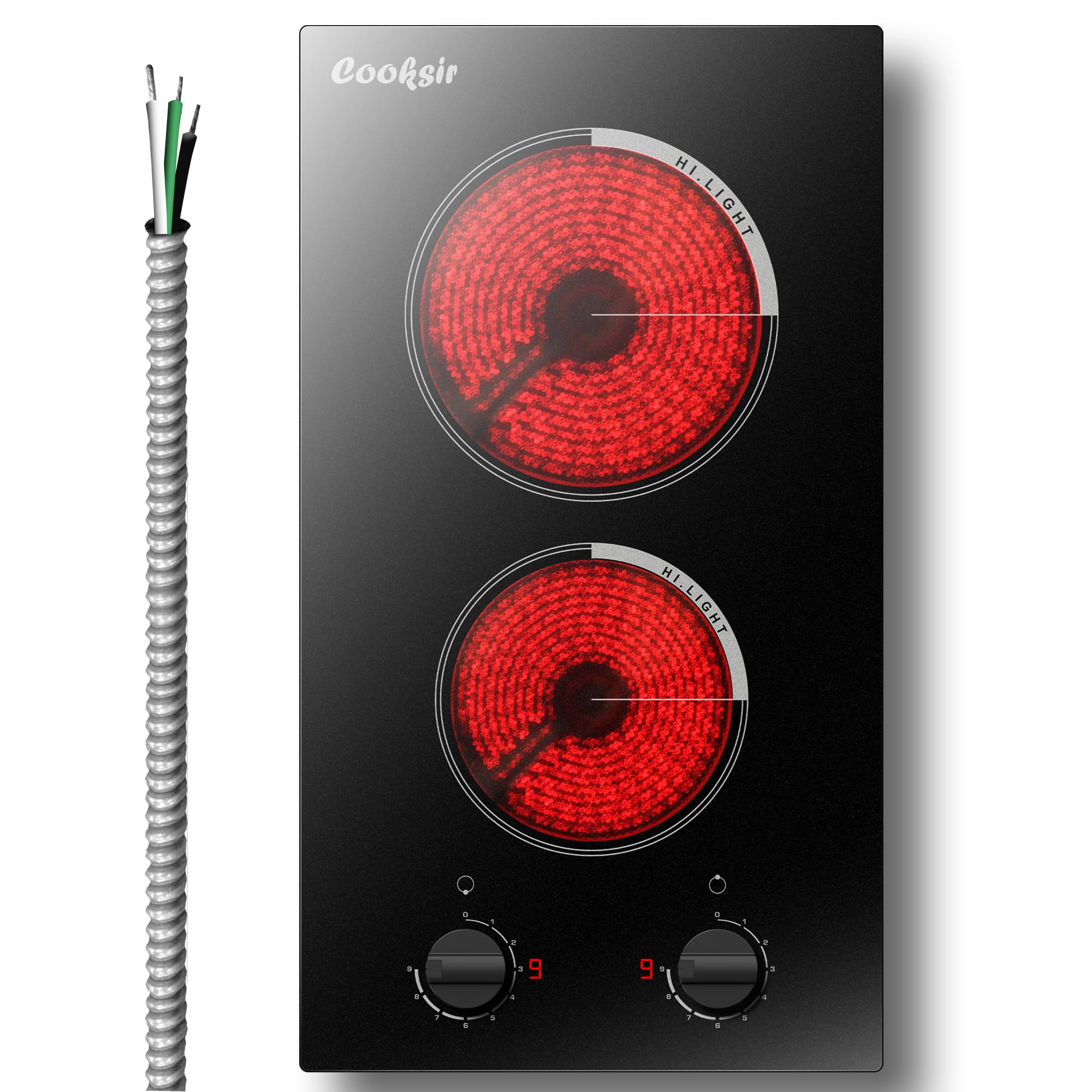 Cooksir 2 Burner Electric Cooktop 220V Hard Wired 3000W Built-in | 12 Inch Two B