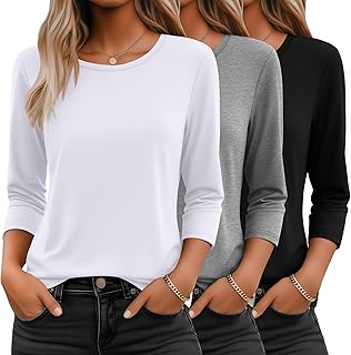 Ficerd 3 Women's 3/4 Sleeves Crew Neck Tops
