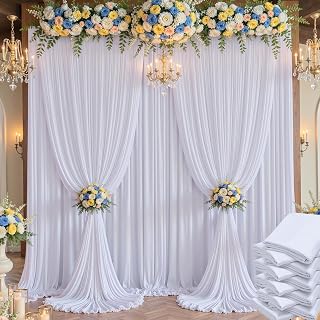 50×14 ft White Wrinkle Free Backdrop Curtain for Wedding Parties, 10 Panels 5×14ft Height Soft Silky Polyester Backdrop Drapes White Photo Back Drop Curtains for Birthday Photography Background Cloth