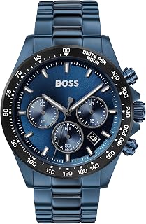 Boss Montre Chronographe à Quartz pour Homme 43 mm Collection Hero avec Bracelet en Acier Inoxydable Maillons ou Maille, Fonction Date, 3 sous-Cadrans, Résistance à l'eau 5ATM