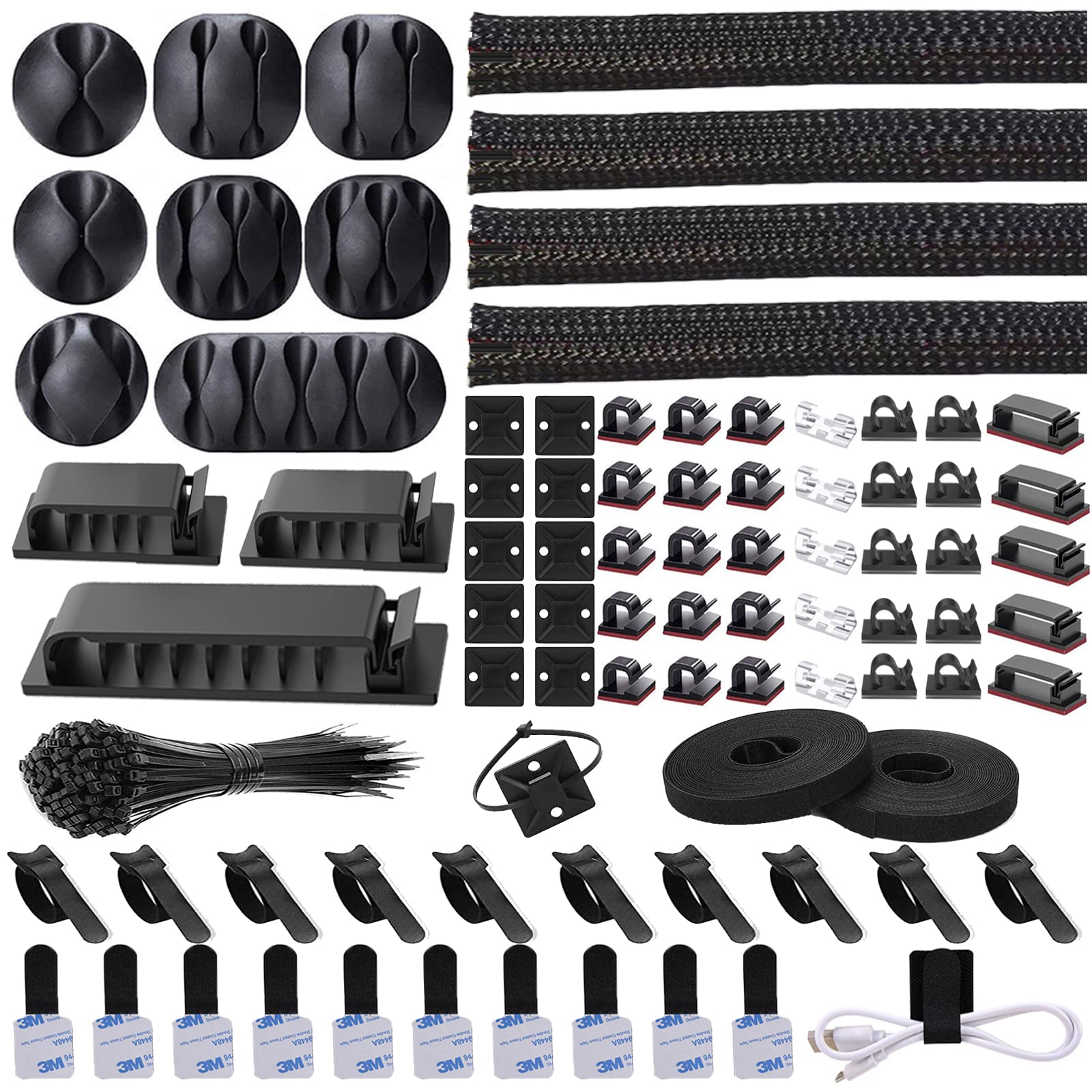 N NOROCME 192 PCS Cable Management Kit 4 Wire Organizer Sleeve | 11 Cable Holder