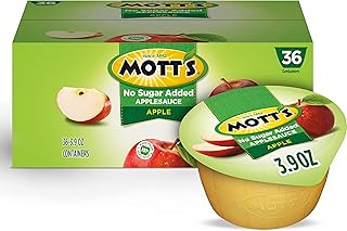 Mott's No Sugar Added Applesauce, 3.9 Oz Cups, 36 Count