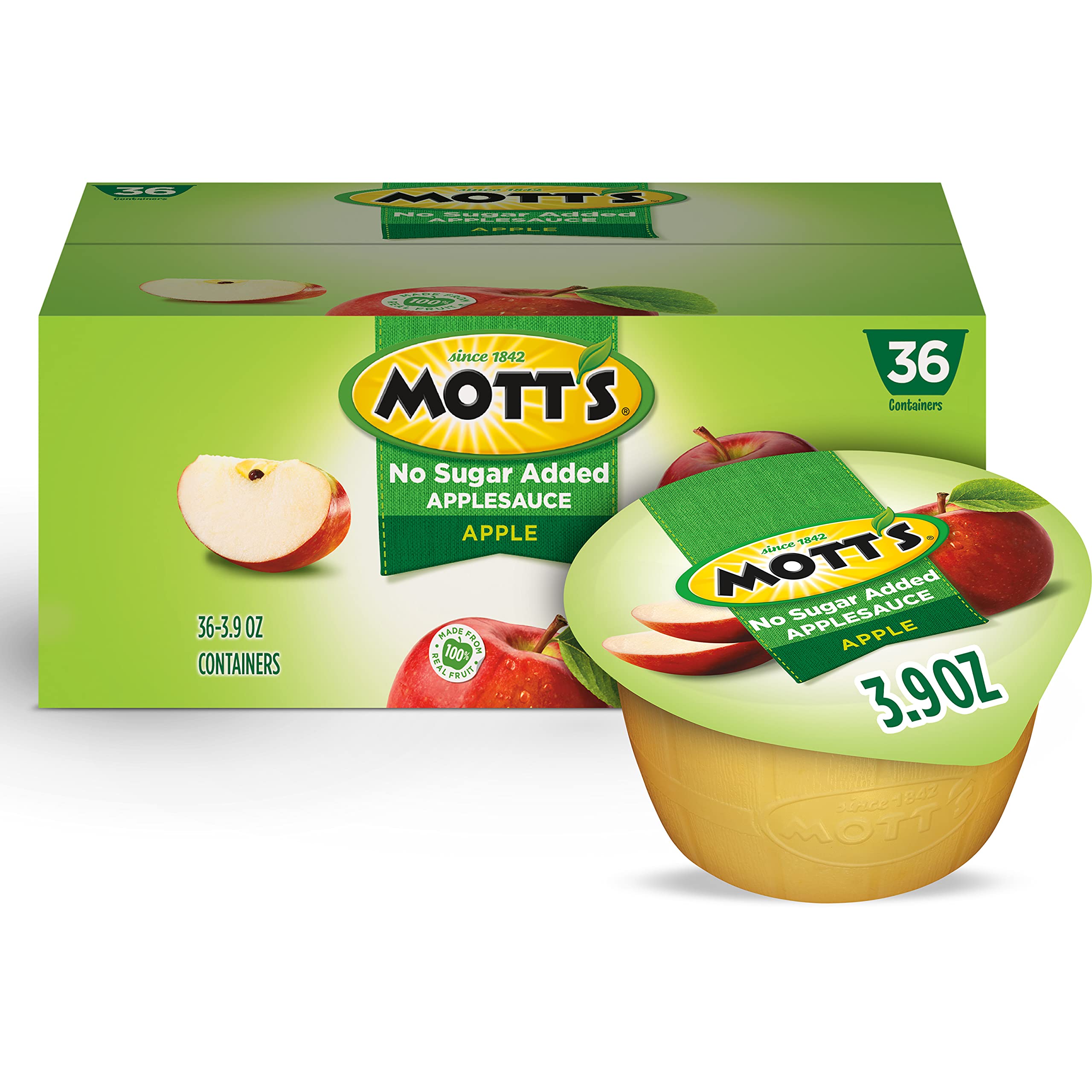 Mott's No Sugar Added Applesauce, 3.9 Oz Cups, 36 Count