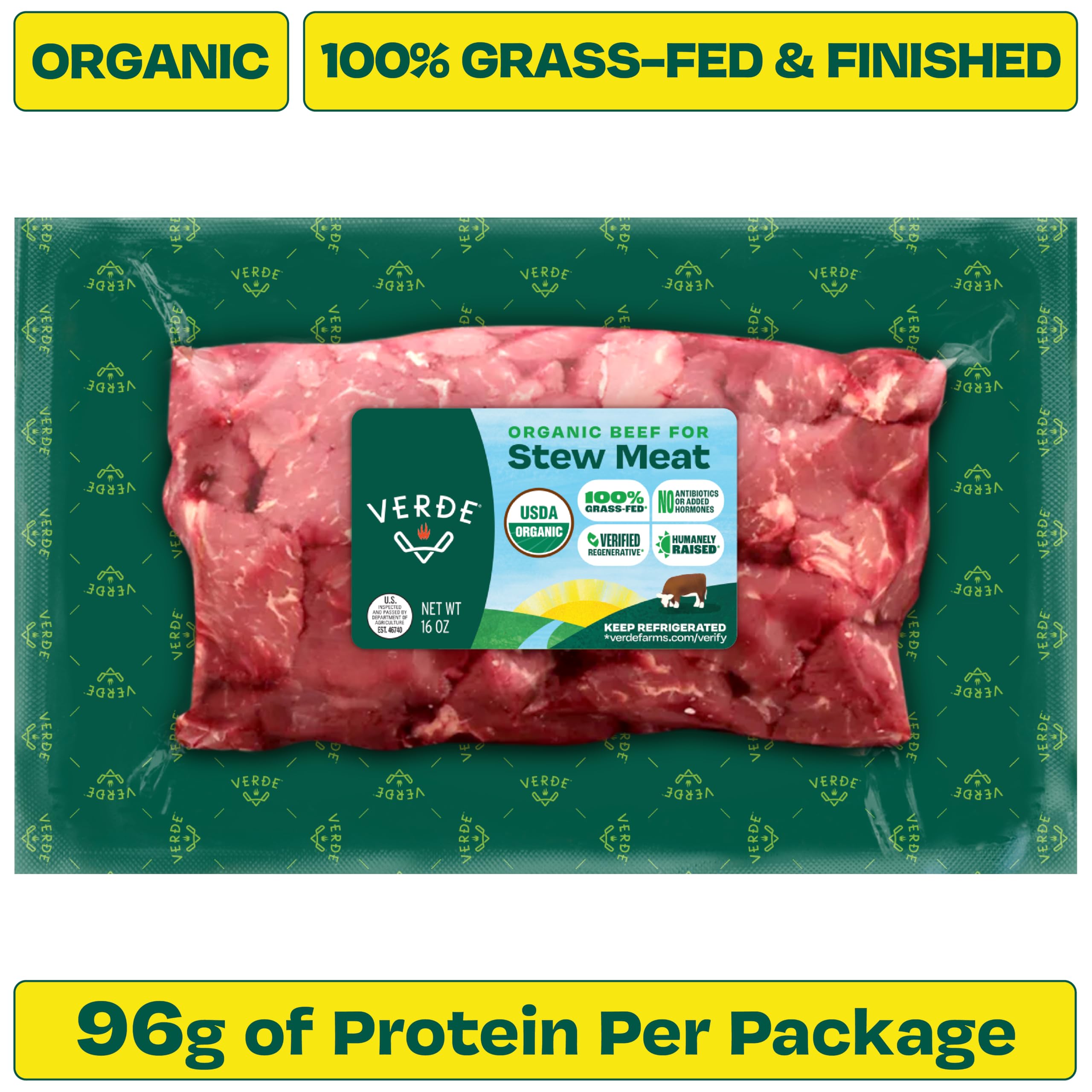 Verde Farms, Beef Stew Meat, Organic, Grass-Fed, 1 lb