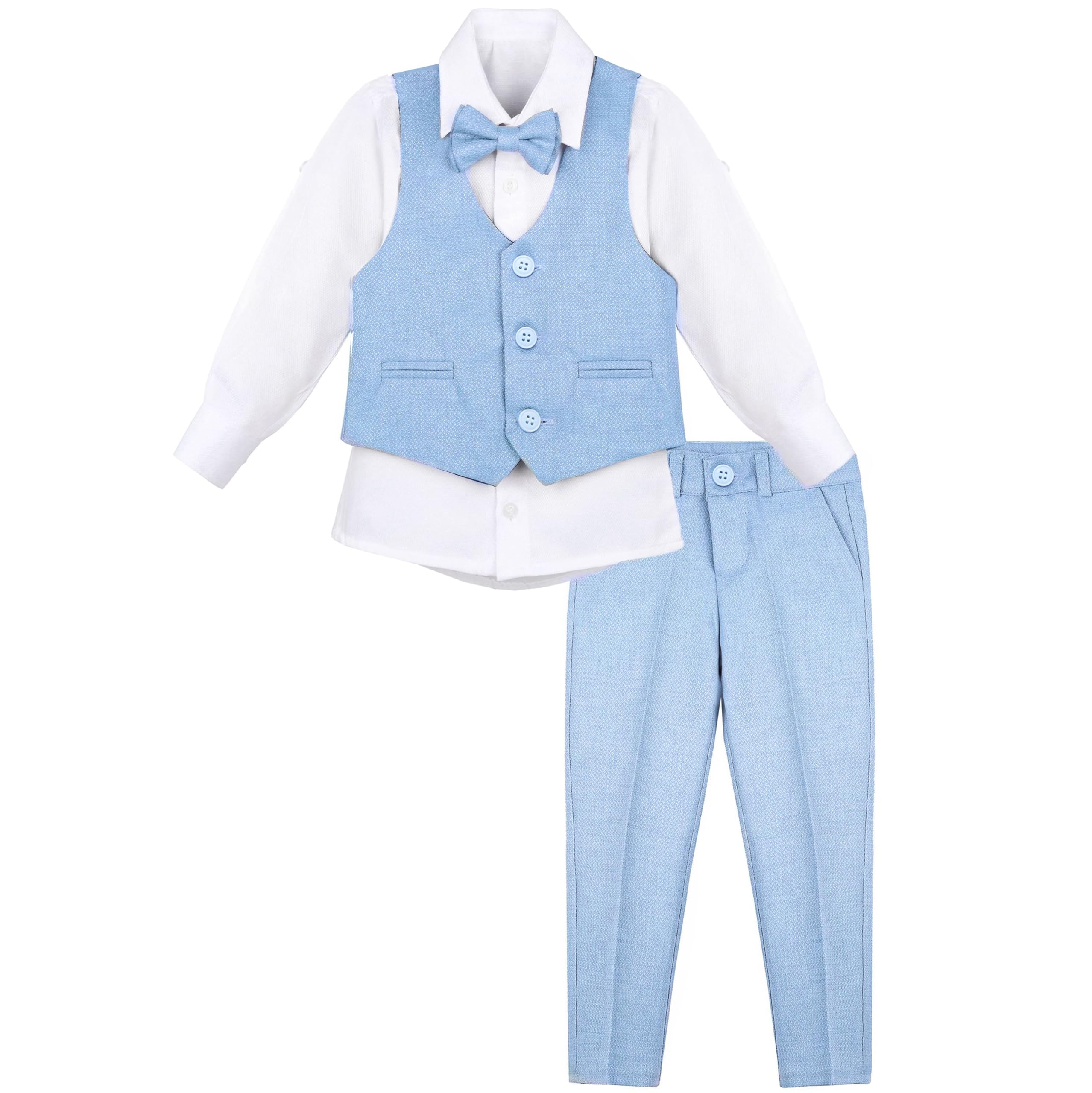 Lilax Boys Formal Suit 4 Piece Vest, Pants and Tie Dresswear Suit Set