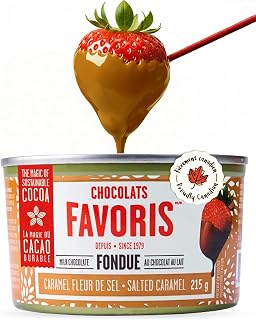 Chocolats Favoris Milk Chocolate Fondue, Salted Caramel, Small Sharing Can | Perfect for Dipping Fruits & Desserts, Smooth & Creamy Sustainable Cacao, Made in Canada, Ready in 15 minutes, 215 g