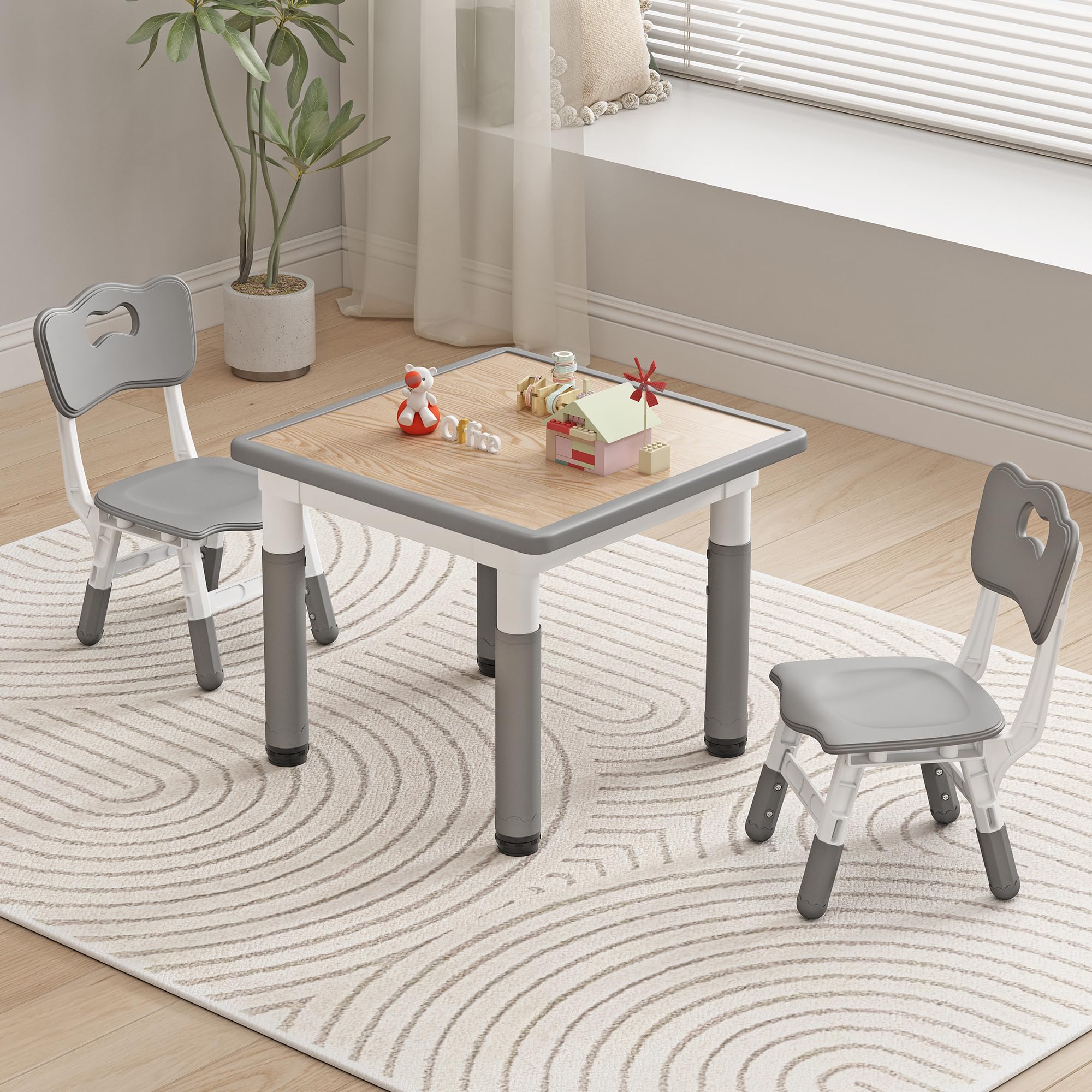 JONUTATO Kids Table and Chairs Height Adjustable Toddler Table and 2 Chairs | 23