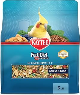Kaytee Forti-Diet Pro Health Nourish+Protect Cockatiel Food, 5 lb | Digestive support daily. Parrot food for cockatiels. Prebiotics, probiotics, bird feed