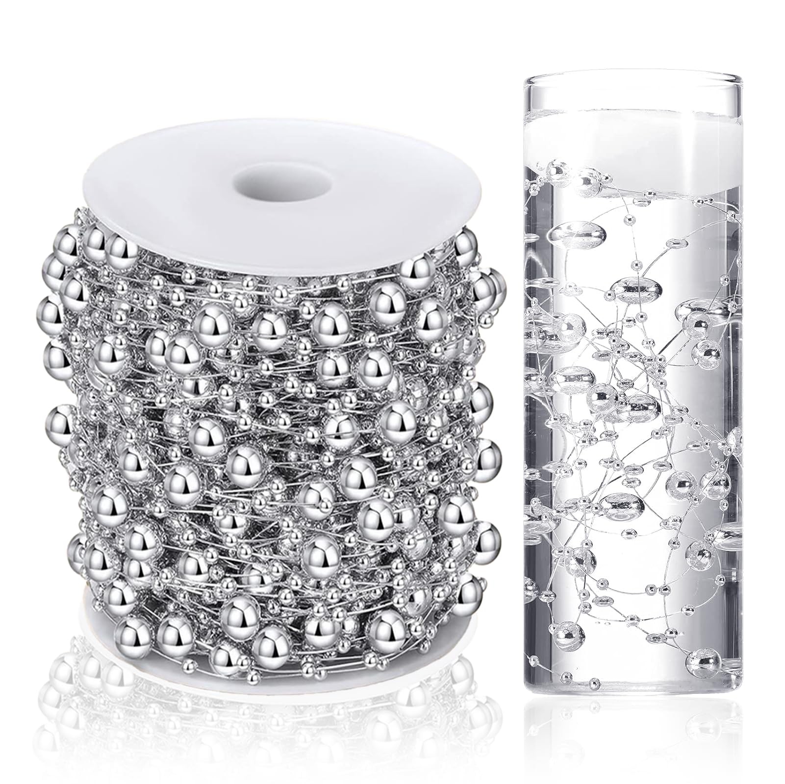 Silver, Faux Pearls Vase Fillers, Wedding Table Centerpiece, DIY Garland, Artifi