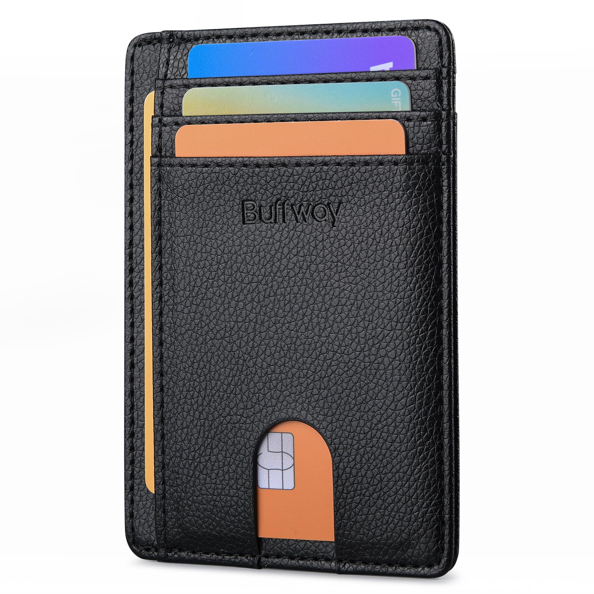 Buffway Slim Minimalist Front Pocket RFID Blocking Leather Wallets for Men and W
