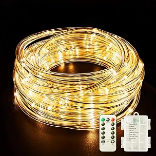 KINGCOO 200LED Battery Operated Rope Lights, Waterproof 20M 8Modes Copper Wire Strip Tube Hanging Fairy Lights Remote Timer for Indoor Outdoor Garden Wedding Party Christmas Decoration(Warm White)