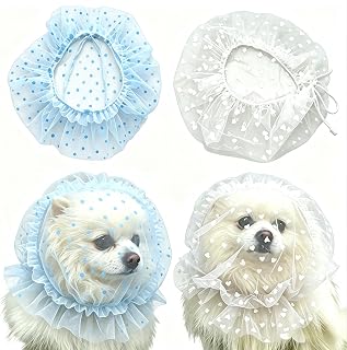 Dog Mesh Headcover, Breathable Pet Face Mask Mesh Muzzle, Lightweight Pet Head Net Cover Prevents Biting Licking For Small Medium Large Dogs And Cats (Number_9, Blue Polka Dots & White Heart)