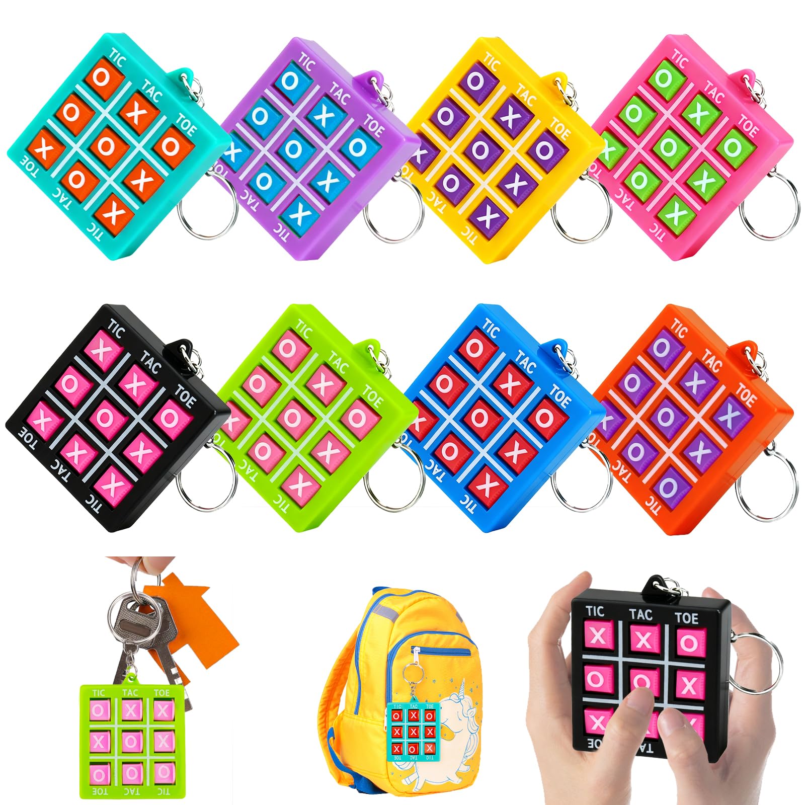 16PCS Tic Tac Toe Game Keychains Party Favors for Kids 3-5 4-8 8-12