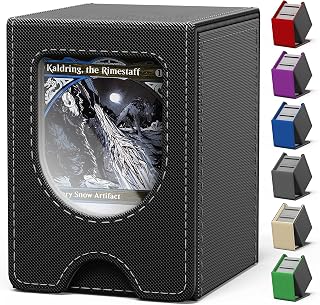 banloga Card Deck Box for MTG Commander, fits 100+ Double-Sleeved Cards | Card Box with Display Window for TCG, PTCG, Magic The Gathering, 2 Dividers (Black&Gray)