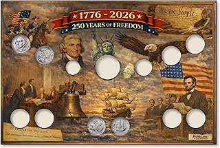 1776-2026 American 250 Display with Mayflower & Revolutionary Quarters | 250th Anniversary of American Independence Semiquincentennial Collectible Coin Display Board, 250 Years of Freedom