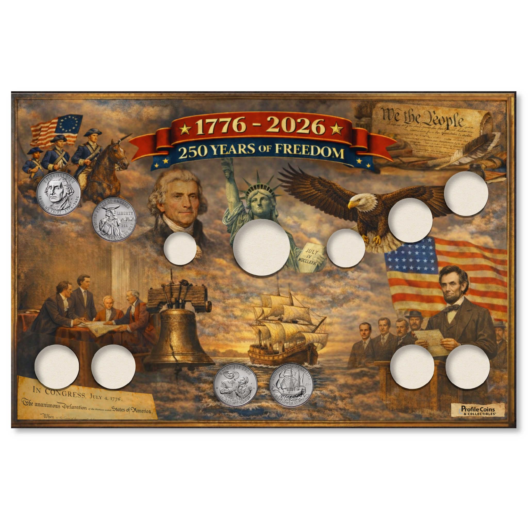 1776-2026 American 250 Display with Mayflower & Revolutionary Quarters | 250th A